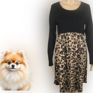 👛 2/$30 BOMBOM Black & Animal Print Long Sleeved Stretchy Dress, Medium